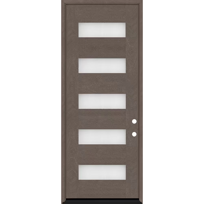 Steves & Sons Regency 36 in. x 96 in. 5L Modern Frosted Glass LHIS Ashwood Stained Fiberglass Prehung Front Door