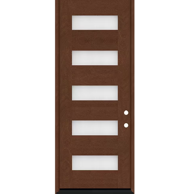 Steves & Sons Regency 36 in. x 96 in. 5L Modern Frosted Glass LHIS Chestnut-Stained Fiberglass Prehung Front Door