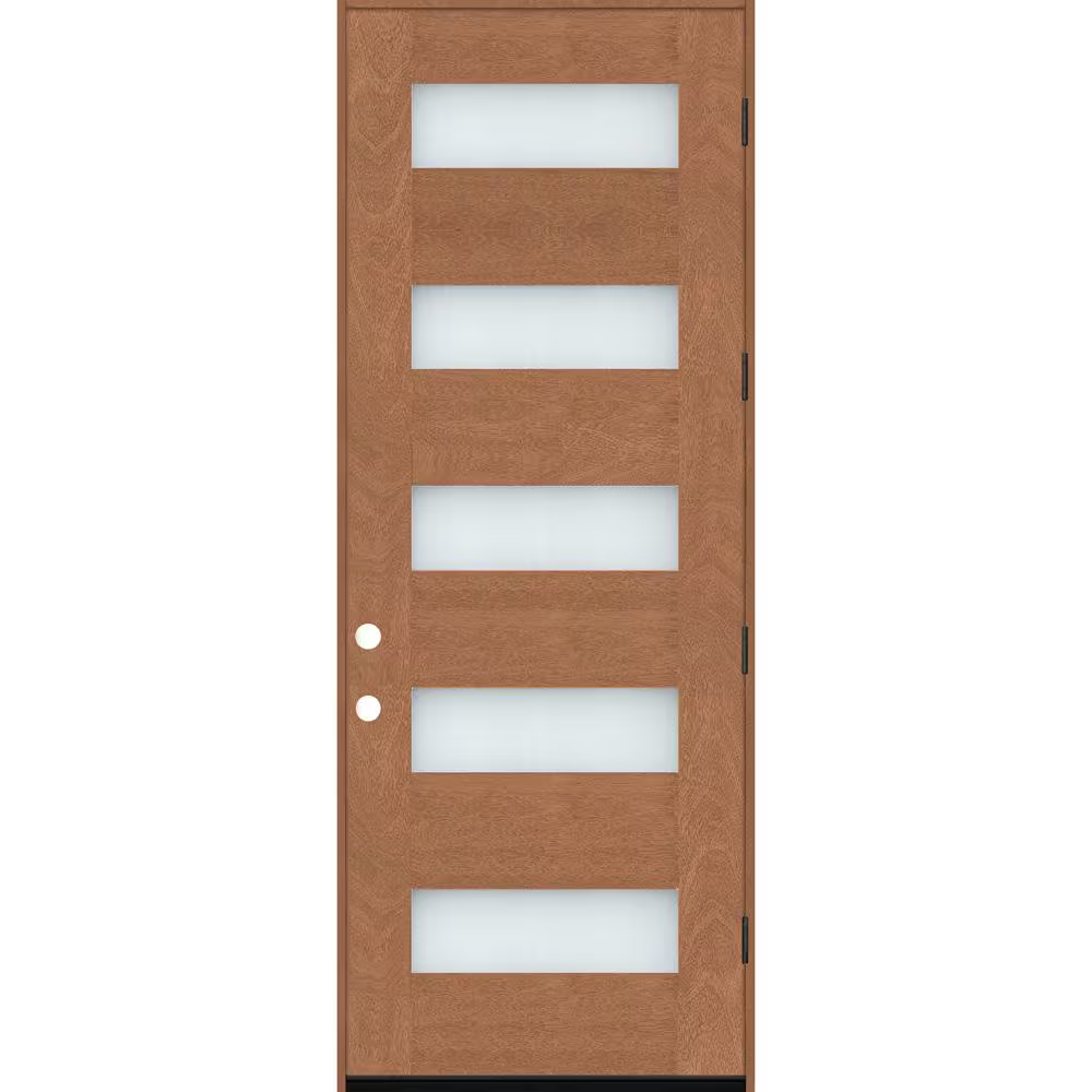 Steves & Sons Regency 36 in. x 96 in. 5L Modern Opaque Glass LHOS Autumn Wheat Stained Fiberglass Prehung Front Door