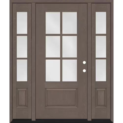 Steves & Sons Regency 64 in. x 80 in. 3/4-6 Lite Clear Glass LH Ashwood Stain Mahogany Fiberglass Prehung Front Door w/Dbl 12in.SL