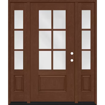 Steves & Sons Regency 64 in. x 80 in. 3/4-6 Lite Clear Glass LH Chestnut Stain Mahogany Fiberglass Prehung Front Door w/Dbl 12in.SL