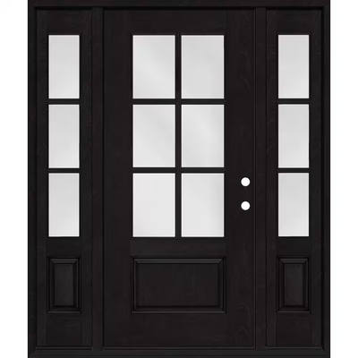 Steves & Sons Regency 64 in. x 80 in. 3/4-6 Lite Clear Glass LH Onyx Stain Mahogany Fiberglass Prehung Front Door w/Dbl 12in.SL