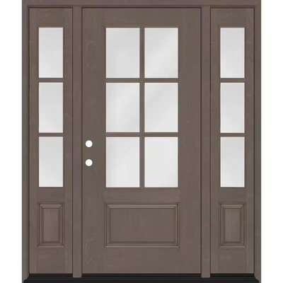 Steves & Sons Regency 64 in. x 80 in. 3/4-6 Lite Clear Glass RH Ashwood Stain Mahogany Fiberglass Prehung Front Door w/Dbl 12in.SL