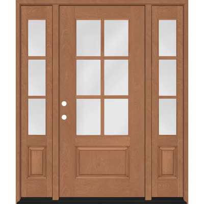 Steves & Sons Regency 64 in. x 80 in. 3/4-6 Lite Clear Glass RH AutumnWheat Stain Mahogany Fiberglass Prehung Front Door w/Dbl 12in.SL