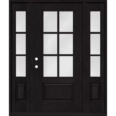 Steves & Sons Regency 64 in. x 80 in. 3/4-6 Lite Clear Glass RH Onyx Stain Mahogany Fiberglass Prehung Front Door w/Dbl 12in.SL