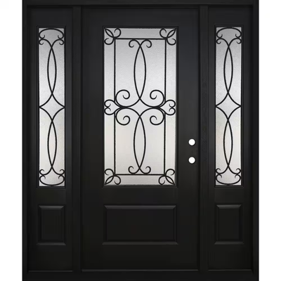 Steves & Sons Regency 64 in. x 80 in. 3/4Lite Georgian Deco Glass LHIS Onyx Mahogany Fiberglass Prehung Front Door w/Dbl12in.SL