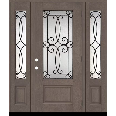 Steves & Sons Regency 64 in. x 80 in. 3/4Lite Georgian Decorative Glass LHOS Ashwood Mahogany Fiberglass Prehung Front Door w/12in.SLs