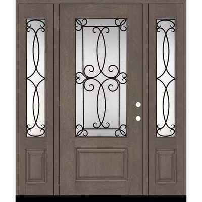 Steves & Sons Regency 64 in. x 80 in. 3/4Lite Georgian Decorative Glass RHOS Ashwood Mahogany Fiberglass Prehung Front Door w/12in.SLs