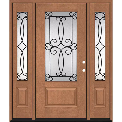 Steves & Sons Regency 64 in. x 80 in. Georgian Decorative Glass LHIS 3/4Lite AW Mahogany Fiberglass Prehung Front Door w/Dbl12in.SL