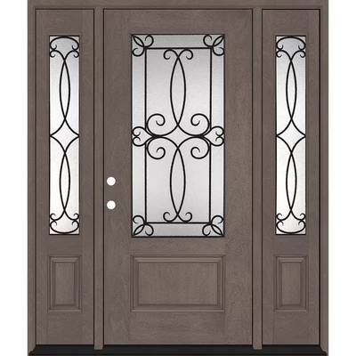 Steves & Sons Regency 64 in. x 80 in. Georgian Decorative Glass RHIS 3/4Lite Ashwood Mahogany Fiberglass Prehung Front Door w/12in.SLs