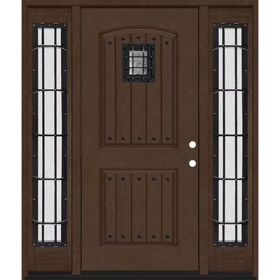 Steves & Sons Regency 68 in. x 80 in. 2Panel Plank Cavalier Speakeasy LHIS Hickory Fiberglass Prehung Front Door w/Cav Dbl 14in.SL