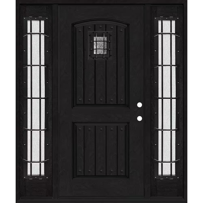 Steves & Sons Regency 68 in. x 80 in. 2Panel Plank Cavalier Speakeasy LHIS Onyx Fiberglass Prehung Front Door w/Cavalier Dbl 14in.SL