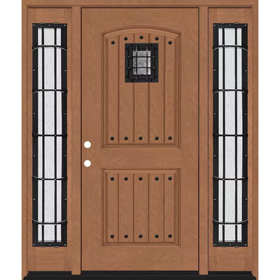 Steves & Sons Regency 68 in. x 80 in. 2Panel Plank Cavalier Speakeasy RHIS AW Fiberglass Prehung Front Door w/Cavalier Dbl 14in.SL