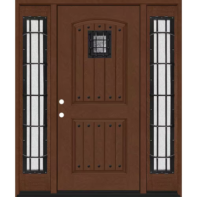 Steves & Sons Regency 68 in. x 80 in. 2Panel Plank Cavalier Speakeasy RHIS Chestnut Fiberglass Prehung Front Door w/Cav Dbl 14in.SL