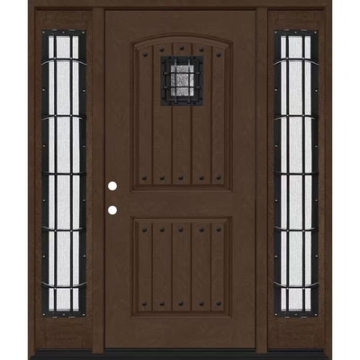 Steves & Sons Regency 68 in. x 80 in. 2Panel Plank Cavalier Speakeasy RHIS Hickory Fiberglass Prehung Front Door w/Cav Dbl 14in.SL