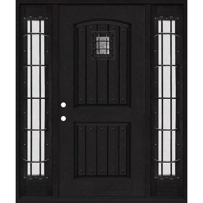 Steves & Sons Regency 68 in. x 80 in. 2Panel Plank Cavalier Speakeasy RHIS Onyx Fiberglass Prehung Front Door w/Cavalier Dbl 14in.SL