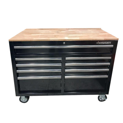 Husky Tool Storage 46 in. W Gloss Black Mobile Workbench Cabinet