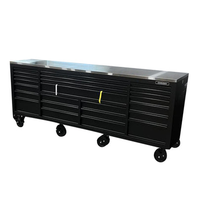 Husky Tool Storage Heavy Duty 96 in. W Matte Black Mobile Workbench Cabinet with Stainless Steel Top