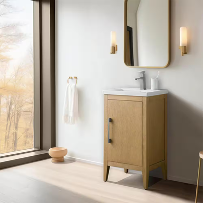 Vanity Art 20 in. W x 15.8 in D x 34 in. H Single Sink Bathroom Vanity Cabinet in Natural Oak with Ceramic Top in White