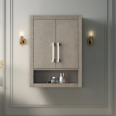 Vanity Art 24" Driftwood Gray Wall Mounted Bathroom Storage Cabinet with Soft Close Doors Brushed Nickel Handle