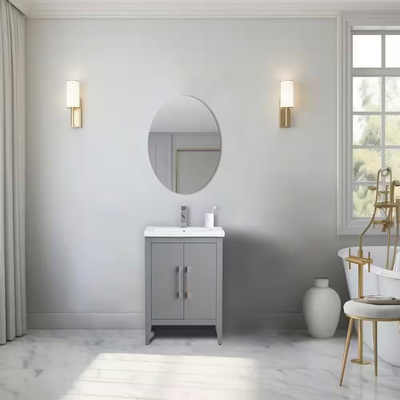 Vanity Art 24 in. W x 18.5 in D x 34 in. H Single Sink Bathroom Vanity Cabinet in Cashmere Gray with Ceramic Top