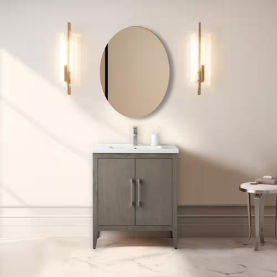 Vanity Art 30 in. W x 18.5 in D x 34 in. H Single Sink Bathroom Vanity Cabinet in Driftwood Gray with Ceramic Top