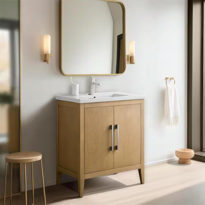 Vanity Art 30 in. W x 18.5 in D x 34 in. H Single Sink Bathroom Vanity Cabinet in Natural Oak with Ceramic Top