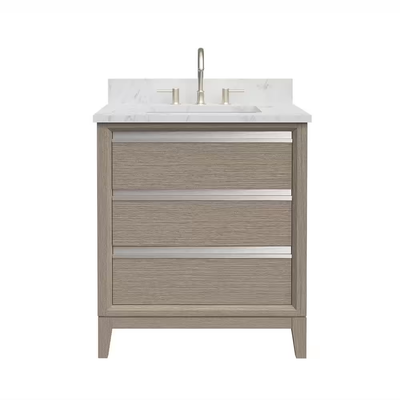 Vanity Art 30 in. W x 22 in. D x 34 in. H Single Sink Bathroom Vanity in Driftwood Gray with Engineered Marble Top in White