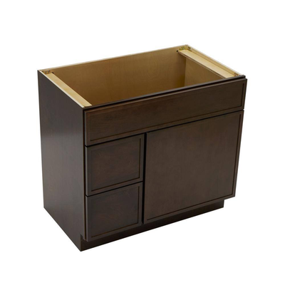 Vanity Art 36 in. W x 21 in. D x 32.5 in. H 2-Left Drawers Bath Vanity Cabinet without Top in Brown