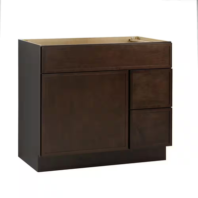 Vanity Art 36 in. W x 21 in. D x 32.5 in. H 2-Right Drawers Bath Vanity Cabinet without Top in Brown