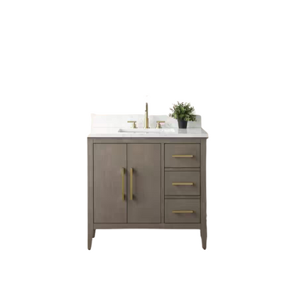 Vanity Art 36 in. W x 22 in. D x 34 in. H Single-Sink Bath Vanity in Driftwood Gray with Engineered Marble Top in Arabescato White