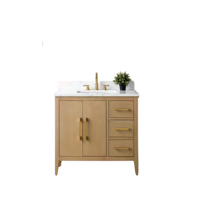 Vanity Art 36 in. W x 22 in. D x 34 in. H Single-Sink Bathroom Vanity in Natural Oak with Engineered Marble Top in Arabescato White