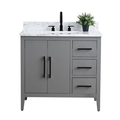 Vanity Art 36 in. W x 22 in. D x 34 in. H Single Sink Bathroom Vanity Cabinet in Cashmere Gray with Engineered Marble Top