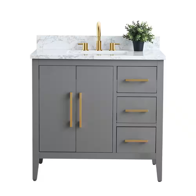 Vanity Art 36 in. W x 22 in. D x 34 in. H Single Sink Bathroom Vanity Cabinet in Cashmere Gray with Engineered Marble Top