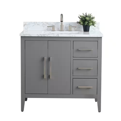 Vanity Art 36 in. W x 22 in. D x 34 in. H Single Sink Bathroom Vanity Cabinet in Cashmere Gray with Engineered Marble Top in White