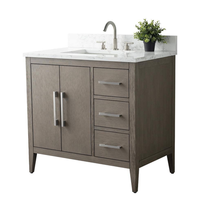 Vanity Art 36 in. W x 22 in. D x 34 in. H Single Sink Bathroom Vanity Cabinet in Driftwood Gray with Engineered Marble Top