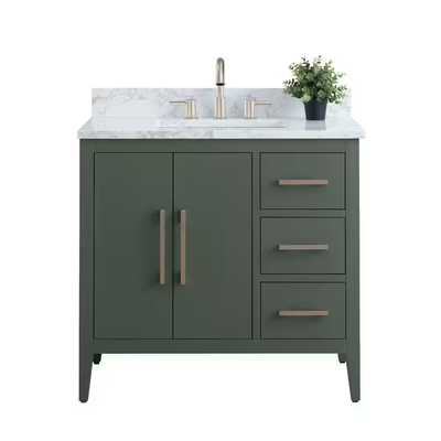 Vanity Art 36 in. W x 22 in. D x 34 in. H Single Sink Bathroom Vanity Cabinet in Vintage Green with Engineered Marble Top in White