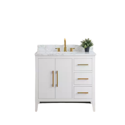 Vanity Art 36 in. W x 22 in. D x 34 in. H Single Sink Bathroom Vanity Cabinet in White with Engineered Marble Top in White