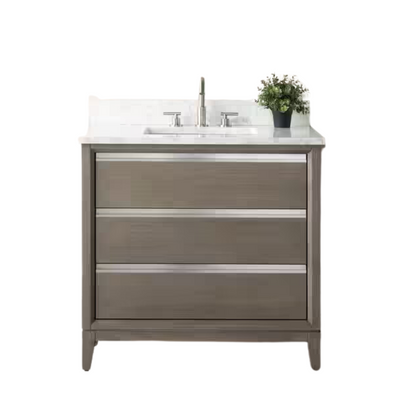 Vanity Art 36 in. W x 22 in. D x 34 in. H Single Sink Bathroom Vanity in Driftwood Gray with Engineered Marble Top