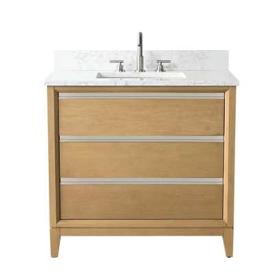 Vanity Art 36 in. W x 22 in. D x 34 in. H Single Sink Bathroom Vanity in Natural Oak with Engineered Marble Top