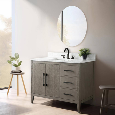 Vanity Art 42 in. W x 22 in. D x 34 in. H Single-Sink Bath Vanity in Driftwood Gray with Engineered Marble Top in Arabescato White