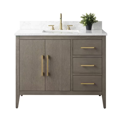 Vanity Art 42 in. W x 22 in. D x 34 in. H Single-Sink Bath Vanity in Driftwood Gray with Engineered Marble Top in Arabescato White