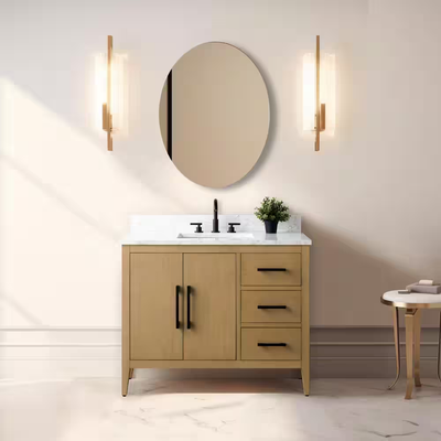 Vanity Art 42 in. W x 22 in. D x 34 in. H Single-Sink Bathroom Vanity in Natural Oak with Engineered Marble Top in Arabescato White