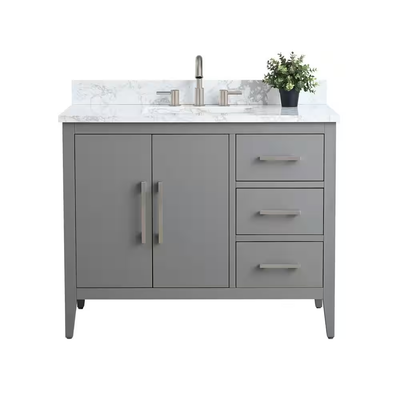 Vanity Art 42 in. W x 22 in. D x 34 in. H Single Sink Bathroom Vanity Cabinet in Cashmere Gray with Engineered Marble Top