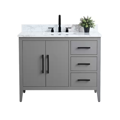 Vanity Art 42 in. W x 22 in. D x 34 in. H Single Sink Bathroom Vanity Cabinet in Cashmere Gray with Engineered Marble Top