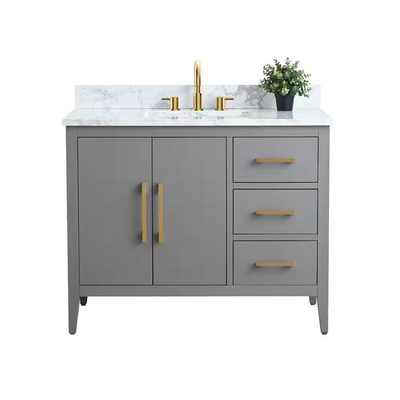 Vanity Art 42 in. W x 22 in. D x 34 in. H Single Sink Bathroom Vanity Cabinet in Cashmere Gray with Engineered Marble Top