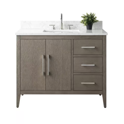 Vanity Art 42 in. W x 22 in. D x 34 in. H Single Sink Bathroom Vanity Cabinet in Driftwood Gray with Engineered Marble Top