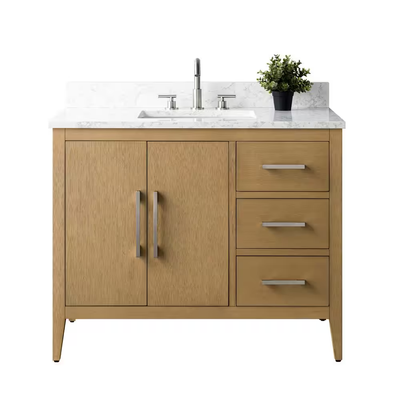 Vanity Art 42 in. W x 22 in. D x 34 in. H Single Sink Bathroom Vanity Cabinet in Natural Oak with Engineered Marble Top