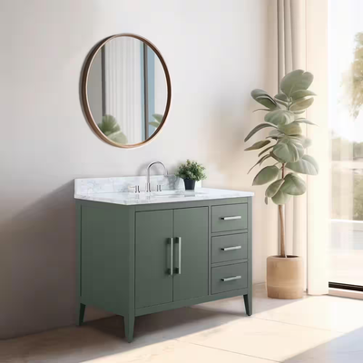 Vanity Art 42 in. W x 22 in. D x 34 in. H Single Sink Bathroom Vanity Cabinet in Vintage Green with Engineered Marble Top