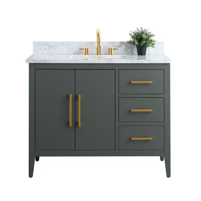 Vanity Art 42 in. W x 22 in. D x 34 in. H Single Sink Bathroom Vanity Cabinet in Vintage Green with Engineered Marble Top